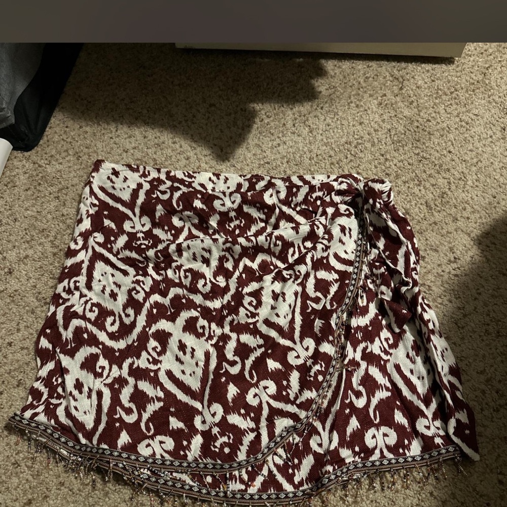 Zara Maroon and White Ikat Print Wrap Skirt